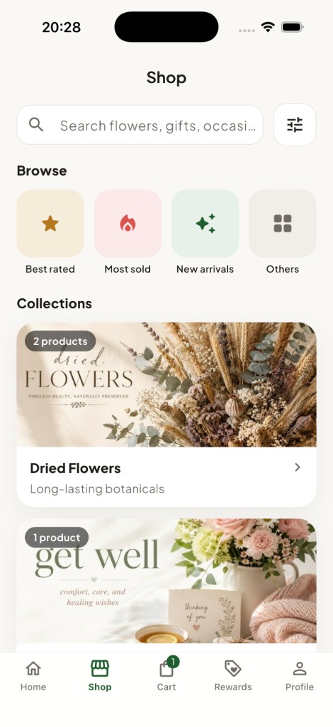 Shop collections in OrgFlw